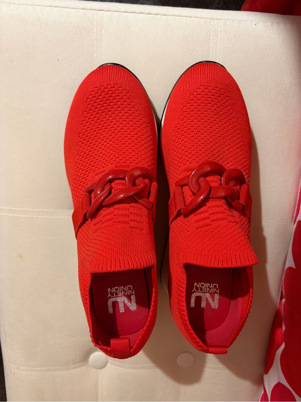 Women’s Slip-On Athletic Sneakers in Bright Red with Decorative Chain NWOT